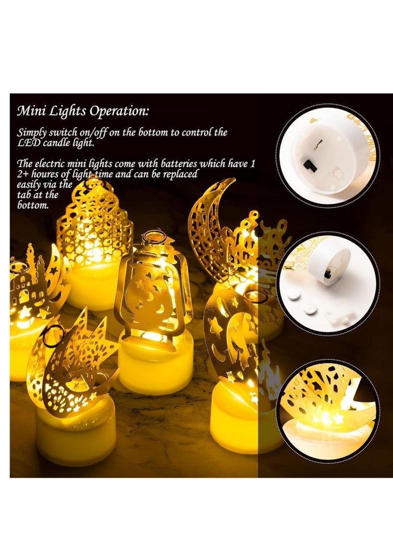 دايلي شيك 6 قطع من مصابيح الفوانيس الصغيرة، ديكور رمضان للمنزل، منارة قلعة القمر، مصباح عيد مبارك، إضاءة ليلية للحفلات والمنزل في الأماكن المغلقة والمفتوحة وديكور سطح الطاولة لغرفة النوم - Image 3